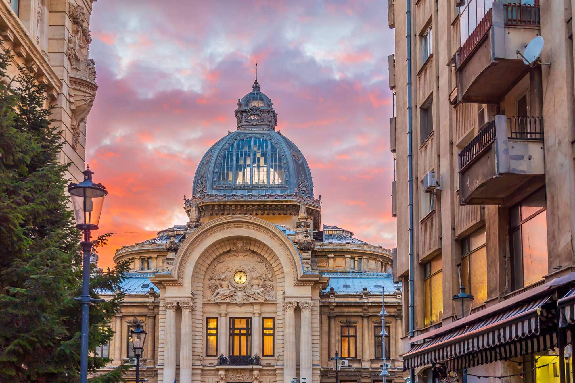 National Museum in old town Bucharest, cityscape of Romania